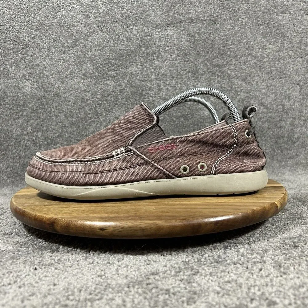 Crocs Walu 11270 Men's Size 9 Brown Canvas Slip-on Boat Shoes Loafers Used